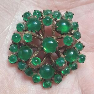 Vintage Jade Glass Spike Flower Brooch Austria
